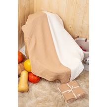 Kahverengi 2 Katlı Müslin Örtü Seti 2 Li 75x75 CM Krem