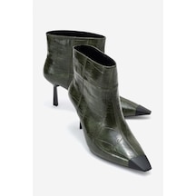 Luvishoes Luvi Shoes Rassel Yeşil Baskı Mat Burunlu Kadın İnce Topuklu Bot Yeşil