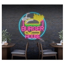 Twins Led Aydınlatma Burger House Yazılı Ve Şekilli Neon Tabela Pembe