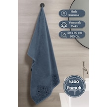 Pamuk Tekli Havlu Jakarlı Karna Home Klover - 50 X 90 Mavi