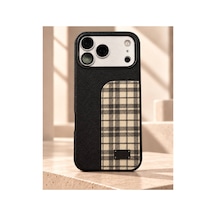 Royal Check İphone 17 Pro Max Ve 18 Pro Max Uyumlu Premium Deri Dokulu Ekose Desenli Lüks Telefon Kılıfı Metal Plaka Detaylı Royal Black Onyx - 936023552 Royal Black Onyx