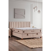 Hades Yatak Baza Ve Başlık Seti 150x200 Cm Çift Kişilik Paket Yaylı Lüks Yatak Krem Baza Başlık