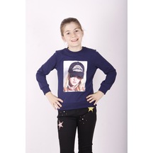 Toontoy Kız Çocuk Şapkası 3d Baskılı Sweatshirt Lacivert