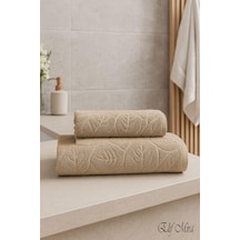 Banyo & Yüz Havlusu Seti Dokulu %100 Pamuk 90x150 + 50x90 Cm Foliva Bej