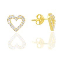 Gümüş Altın Yaldızlı Zirkon Taşlı Içi Boş Kalp Küpe