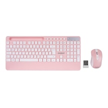 Beyaz - Pembe Kablosuz Klavye - Mouse Seti Tablet - Telefon Standlı Q Kalvye 5691 Diğer