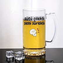 Sütü Çilekli Seni Sürekli Tasarımlı Arjantin Bira Bardağı Kulplu Bardak