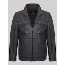 Hakiki Kuzu Derisi Fermuarlı Cep Detaylı Erkek Ceket Gri Gri Hakiki Kuzu Derisi Fermuarlı Cep Detaylı Erkek Ceket Gri Gri