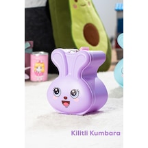 Porsima 041-1 Pvc Anahtarlı Kilitli Gülenyüz Kumbara Lila 12,5x15,5cm