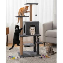 Reyo Pet Y01 Salıncaklı Yuvalı Lüx Kedi Tırmalama Oyun Evi Antrasit