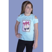 Toontoy Kids Kız Çocuk Baskılı Bisiklet Yaka Kısa Kollu Tişört - Omuzları Açık Mint Yeşili Toontoy Kids Kız Çocuk Baskılı Bisiklet Yaka Kısa Kollu Tişört - Omuzları Açık Mint Yeşili