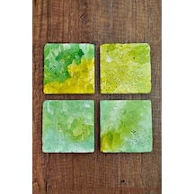 Doğal Taş Bardak Altlığı - Yeşil Sulu Boya Desenler Baskılı 10x10cm Stone Coasters Çok Renkli