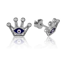 925 Ayar Gümüş Nazarlı Kraliçe Tacı Çivili Küpe Gümüş