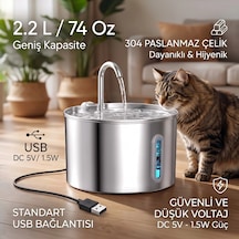 Cats Choice 2.2 Lt Paslanmaz Çelik Otomatik Filtreli Kedi Ve Köpek Su Pınarı