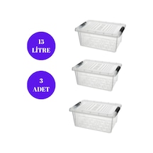 Kilitli Saklama Kutusu Saklama Kabı 15 Litre 3 Adet Depolama Düzenleme ŞEFFAF