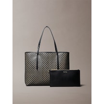 Calvin Klein Emblem Aop Small Tote Kadın Siyah Çanta-9167 Siyah