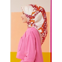 Armine Twill İpek Eşarp Turuncu, Fuşya, Krem 8736-11