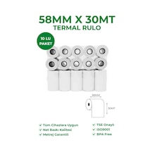 58x30 Termal Rulo Yazarkasa Pos Rulosu 5 Paket 50 Adet Tse Belgeli Bpa Free