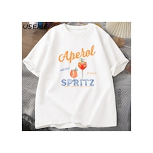 Tarzsokak Aperol Spritz T-shirt Aperol Grafik İtalyan Tarzı Titalya Yaz Grafik Tee Nefes Rahat 2840 Beyaz