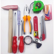 10 Parça Set Pense Tornavida Çekiç Kurbağacık Metre Yapıştırıcı