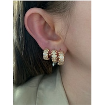 Pinery Jewels Zirkon Taşlı Halka 3'lü Altın Kaplama Kadın Küpe Seti Altın