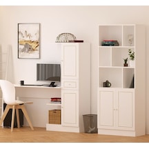 Rabi Mobilya Gold Country Çalışma Masası Kitaplık Takımı Beyaz