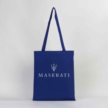 Maserati Logo Mavi Gabardin Bez Çanta