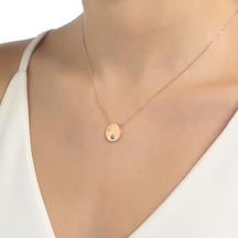 925 Ayar Rose Gümüş Mavi Taşlı Yuvarlak Kolye 426862865