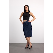 50286 73604 Kadın Regular Fıt Mıdı Denim Etek 50286-73604 Mavı