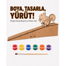 Çocuk Ahşap Hareketli Sincap Boyama Seti 6 Renk Boya, Fırça Ve Kolay Montaj Parkuru