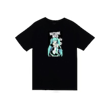 Stoned&Fame Hatsune Miku Anime Baskılı Unisex %100 Pamuk Siyah T-shirt SIYAH Siyah