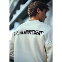 Kışlık Bisiklet Yaka Oversize Baskılı Sweatshirt - Beyaz - Beyaz
