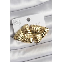 316 Çelik Gold Renk İşlemeli Üçgen Model Kadın Küpe Çok Renkli