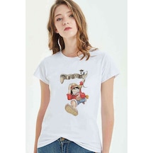 Anime One Piece Monkey Baskılı Beyaz Kadın Tshirt