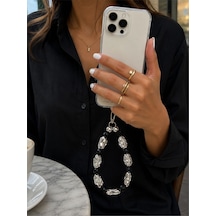 Iconic Siyah Gümüş Dövme Boncuklu Telefon Askısı, Boncuklu Telefon Charmı Ve Çanta Aksesuarı