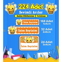Sevimli Arı Temalı Okul Kreş Kişiye Özel İsim Etiket Seti - Model 446 Çok Renkli