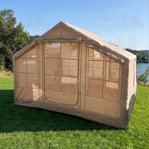 Yek Outdoor 6-8 Kişilik 4 Mevsim Soba/vebasto Çıkışlı 420d Oxford Şişme Kamp Çadırı Pompalı, 300x240x215 Cm Krem