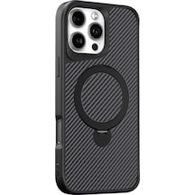 Teleplus Apple Uyumlu iPhone  16 Pro Max Kılıf Karbon Fiber Magsafeli 360 Dönerli Standlı Alp Kapak
