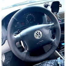 Dikişli Direksiyon Kılıfı Noktalı Deri Karbon Deri Siyah Dikişli Vw Golf 4 İçin Siyah