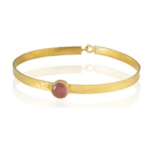 Kadir Jewellery 22 Ayar Altın Kaplama El İşçiliği Zirkon Taşlı Kadın Kelepçe Bilezik Pembe