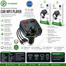 Yk Design Ft-620 Araç Fm Transmitter Bluetooth Usb Mp3 Sd Kart Pd Typec Şarj