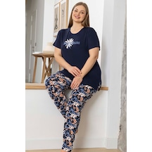 Aydoğan Kadın İnci Büyük Beden Kısa Kol Lacivert Pijama Takım 0060 Lacivert