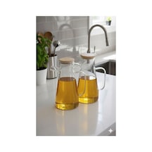 2 Adet 900ml Bambu Kapaklı Vakumlu Borosilikat Yağdanlık 900+900 Ml Şeffaf Şeffaf