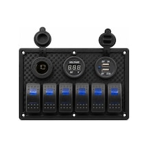 Labarka 6'lı Switch Panel USB + Çakmaklık + Voltmetre Mavi LED'li