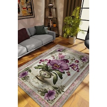 Homshtag Art Deco Orkide Çiçeği Vintage Halı Görünümlü Dijital Baskı Renkli Halı,rustik Çiçekli Halı Çok Renkli