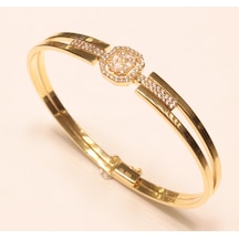 Altın Baget Taşlı Kaburga Kelepçe Bilezik 3274 Sarı Sarı Altın