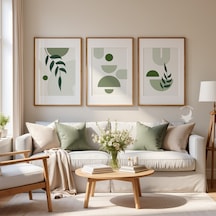 3'lü Yeşil Bohem Çerçevesiz Poster Seti Modern Minimalist Duvar Dekoratif Baskı