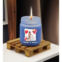 Bk Gift Kişiye Özel Dtf Fotoğraflı İsimli Mavi Renkli Cam Kavanozda Kokulu Mum-1, Arkadaşa Hediye, Sevgiliye Hediye, Doğum Günü Hediyesi