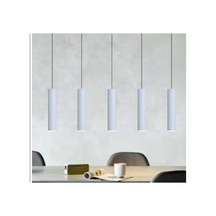 Mylights Sıralı Masaüstü Beşli 5 Li 120 Cm Mat Beyaz Gün Işığı Led Ampullü Led Avize Masa Üstü Led S Siyah