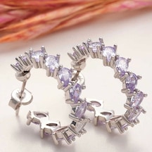 Gümüş Lila Taşlı Damla Çivili Kadın Küpe Çok Renkli